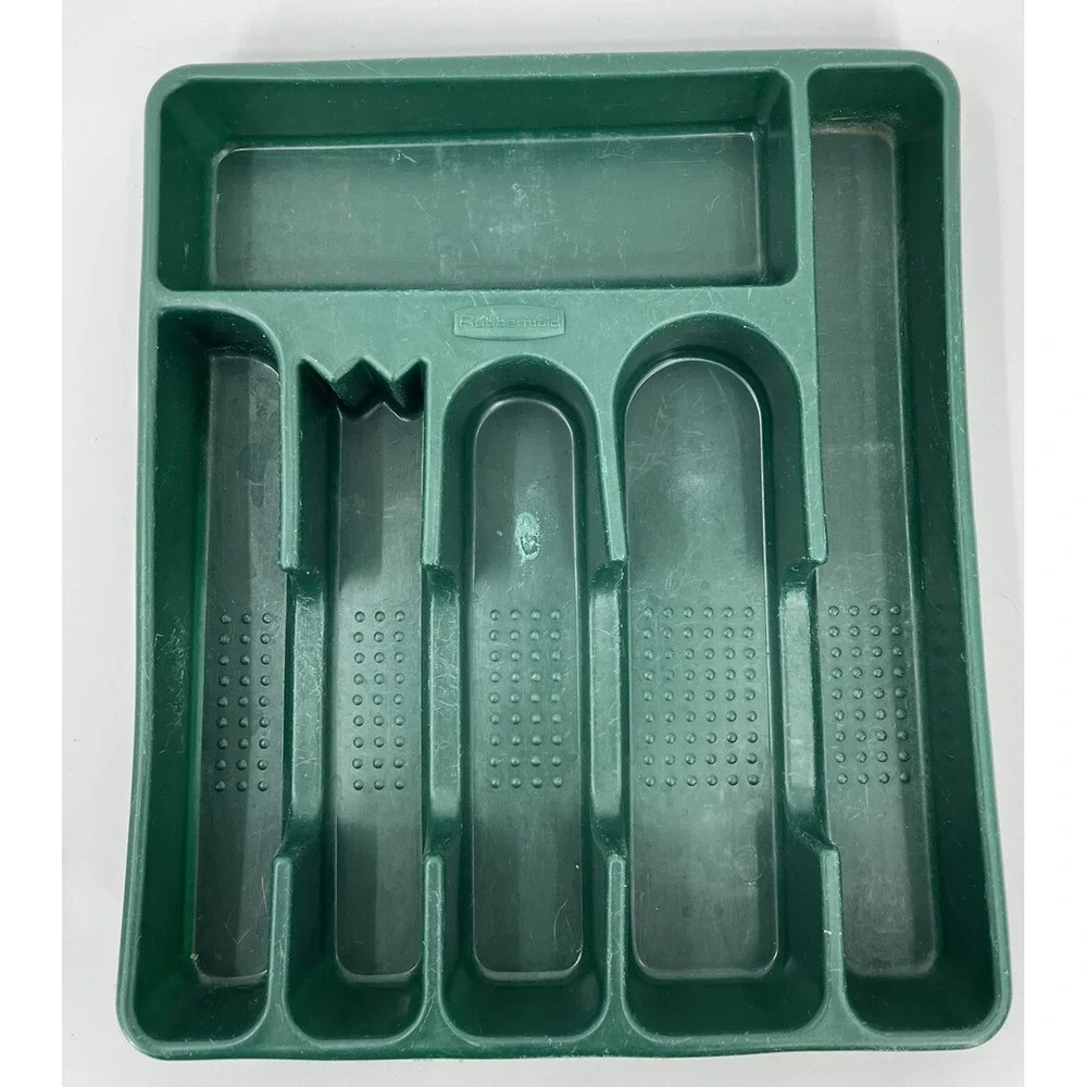 Vintage Rubbermaid 2925 Hunter Green Drawer Silverware Flatware Holder Tray